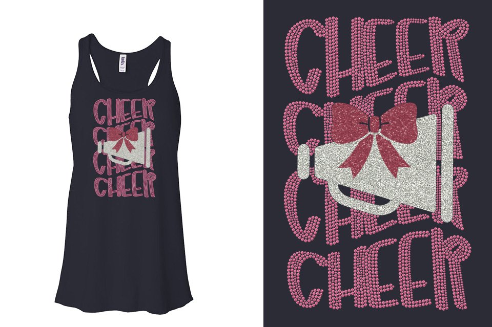 CHEER CHEER CHEER CHEER glitter rhinestones Youth Flowy Racerback Tank