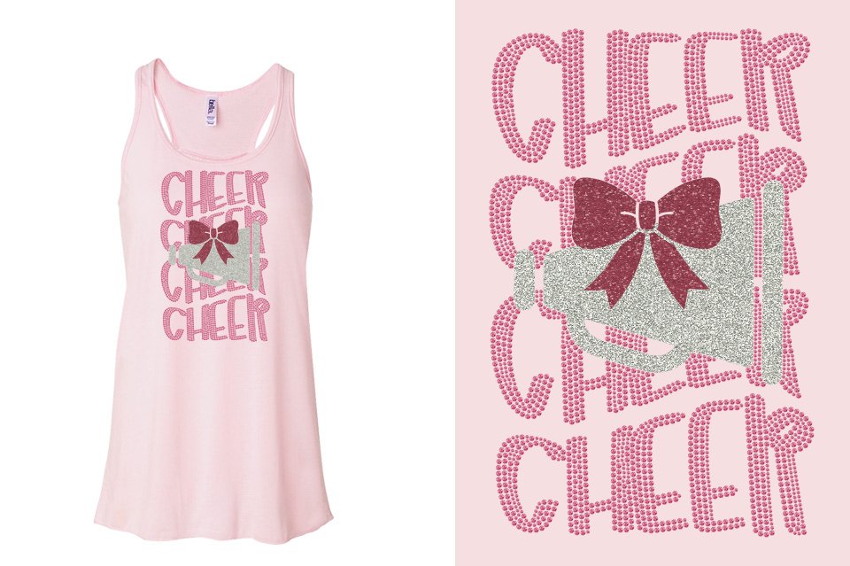 CHEER CHEER CHEER CHEER glitter rhinestones Youth Flowy Racerback Tank
