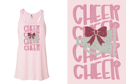 CHEER CHEER CHEER CHEER  glitter rhinestones Youth Flowy Racerback Tank