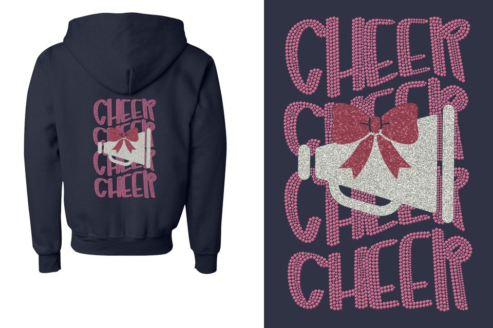CHEER CHEER CHEER CHEER  glitter rhinestones Youth Unisex Zip Hoodie