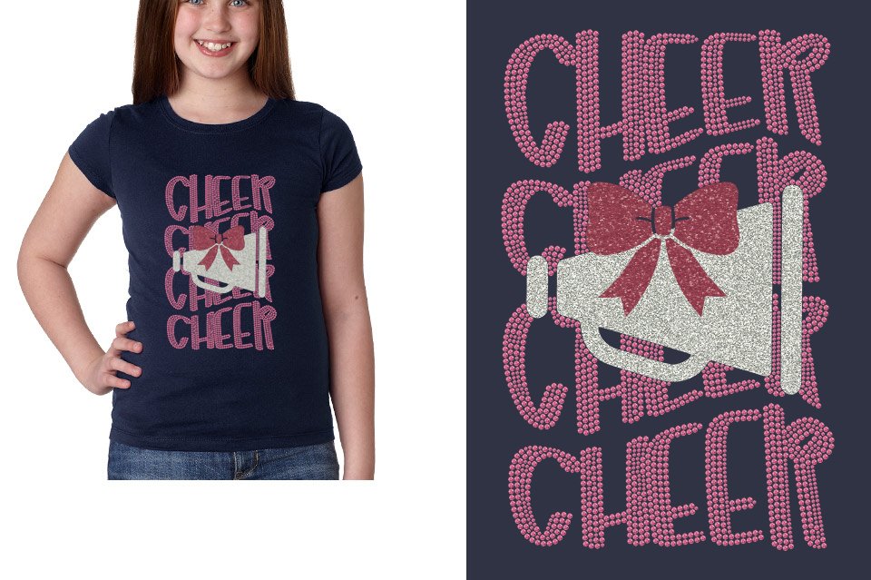 CHEER CHEER CHEER CHEER  glitter rhinestones Girls' Princess T-Shirt